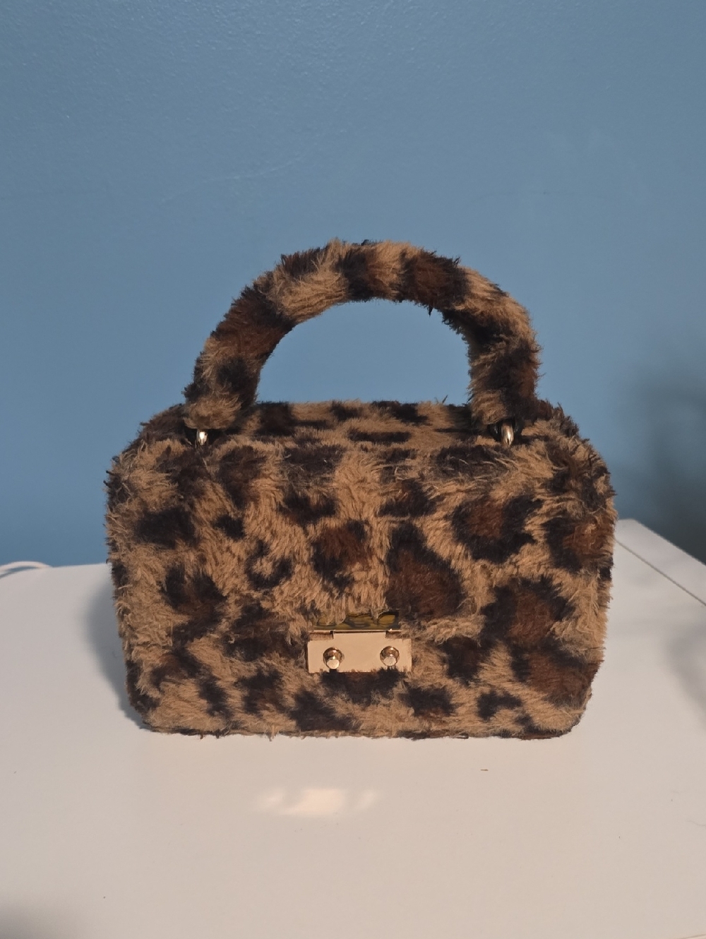 Topshop Vintage Fluffy Leopard Print Box Bag